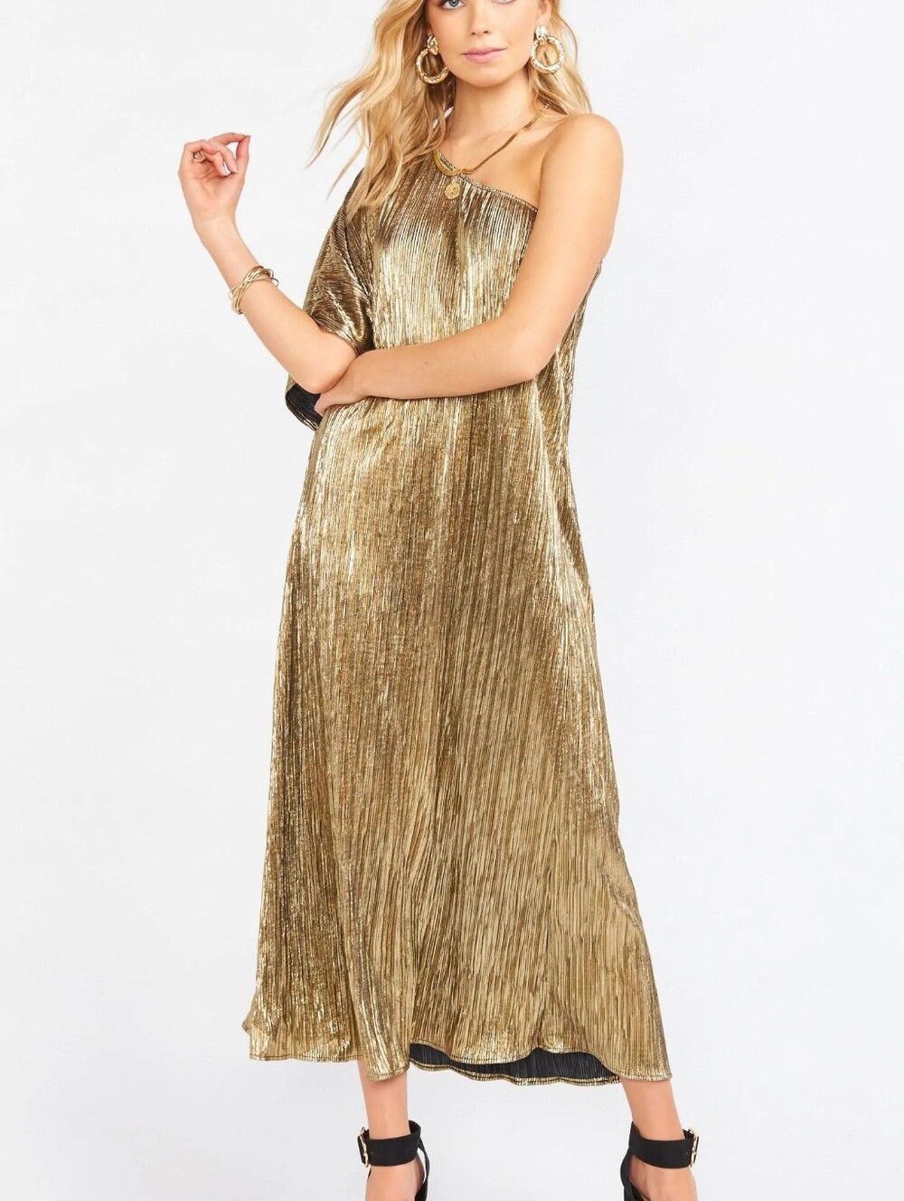 Show Me Your Mumu Tropez Maxi Dress Gold Metallic Size Xs New